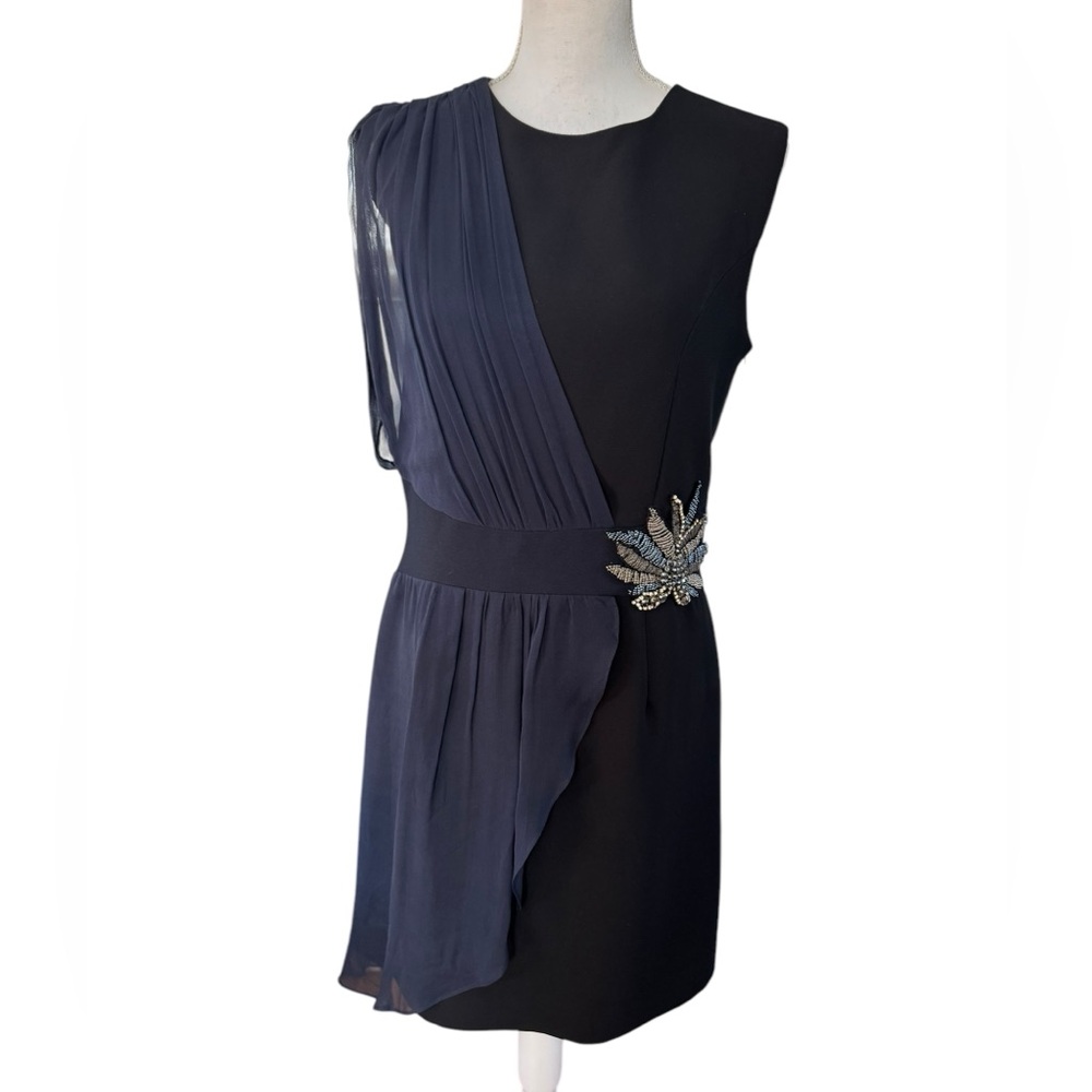 Coco Couture Black and navy sleeveless Dress with beaded flower accent size 10